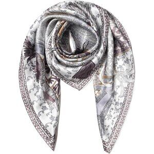 Mulberry Silk White-2 Scarf 43 Inch L Square Shawl Womens Oversized Headband